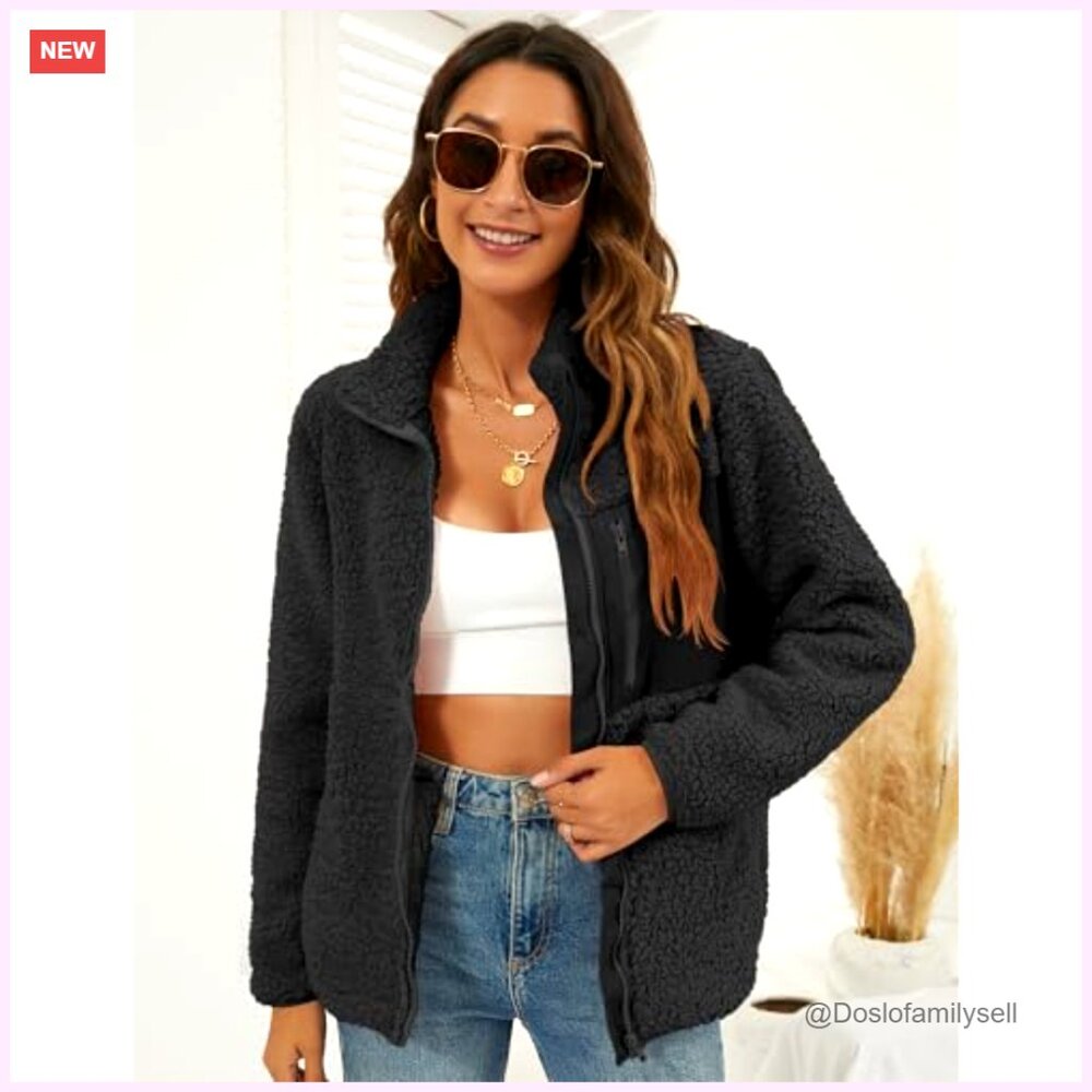 Faux Shearling Full Zip Patchwork Jacket With Poc… - image 4